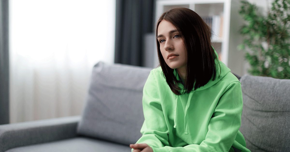 Someone thinking about her pregnancy test results